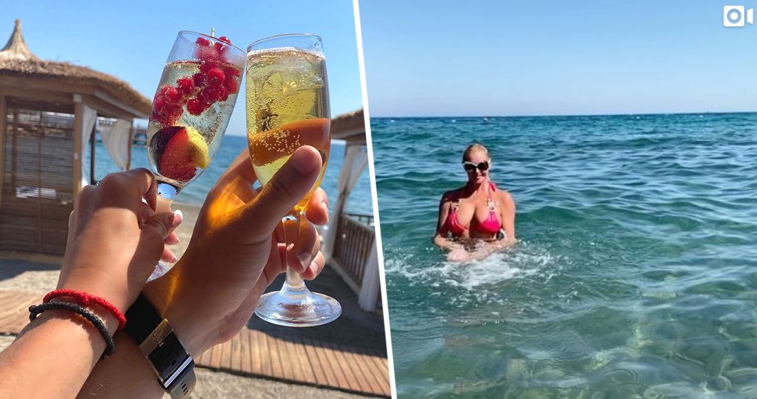 Мужская рука с бокалом шампанского появилась на отдыхе Волочковой в Турции