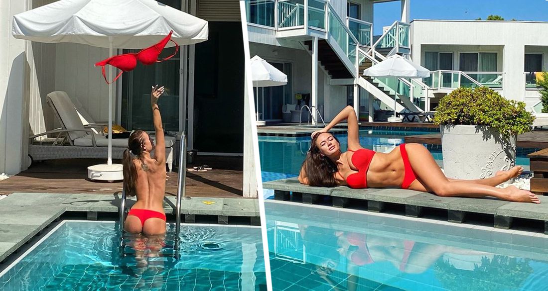 Яна Кошкина в Турции скинула красное бикини в бассейне отеля Rixos Premium Belek