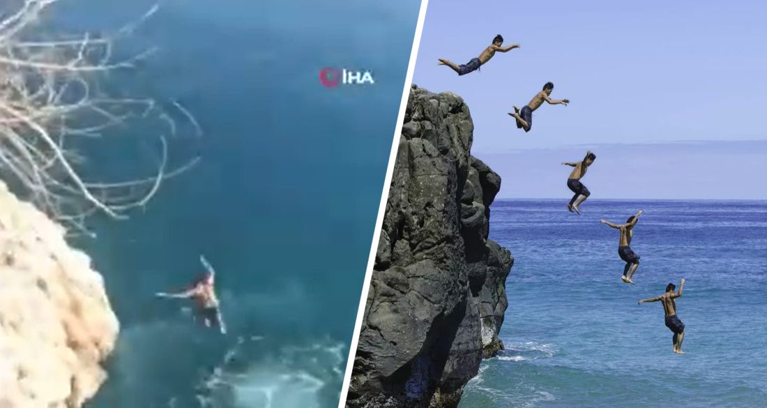 Русские забавы в Анталии: российский турист пригнул c 20-метровой скалы в море. ВИДЕО